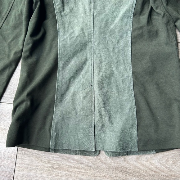 Avon  Olive Green Knit Sleeves Leather Jacket Full Zip - Picture 10 of 16